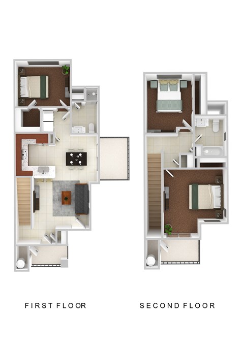 Floor plan for 3 beds, 2 baths, 1274 sqft